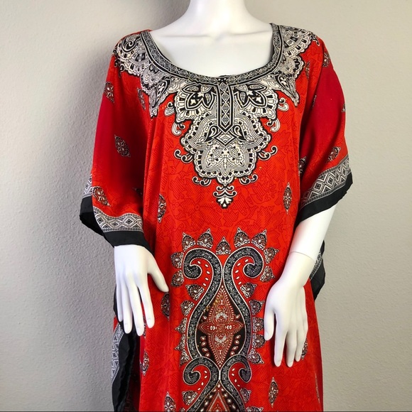 Sante Caftan Gown Orange Red Gold One Size - Picture 2 of 8